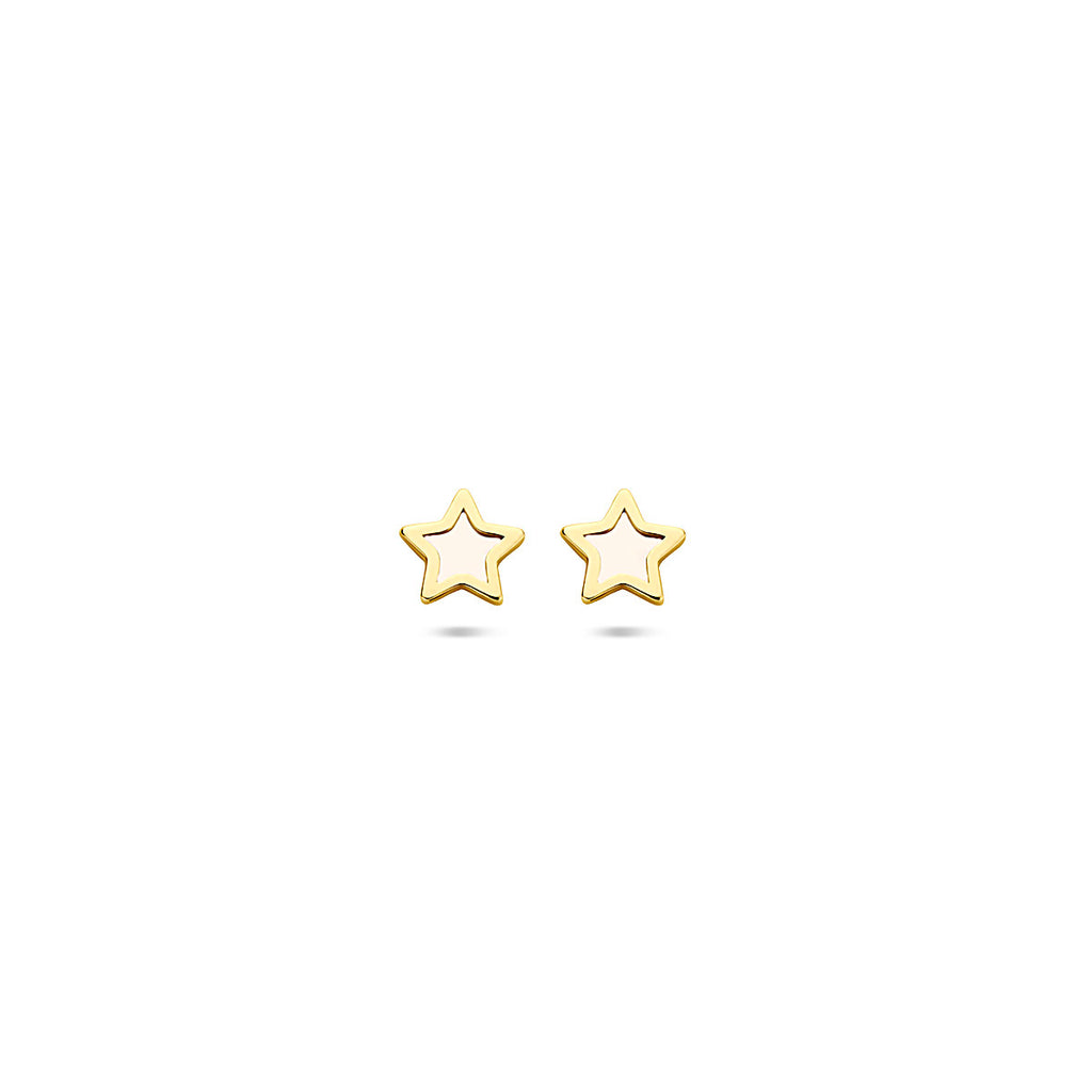 oorknoppen ster parelmoer 5 mm 14K geelgoud