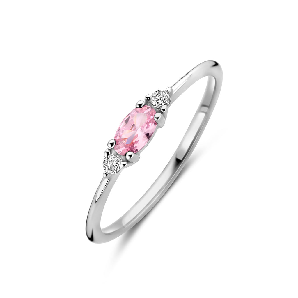 ring wit en roze zirkonia zilver gerhodineerd