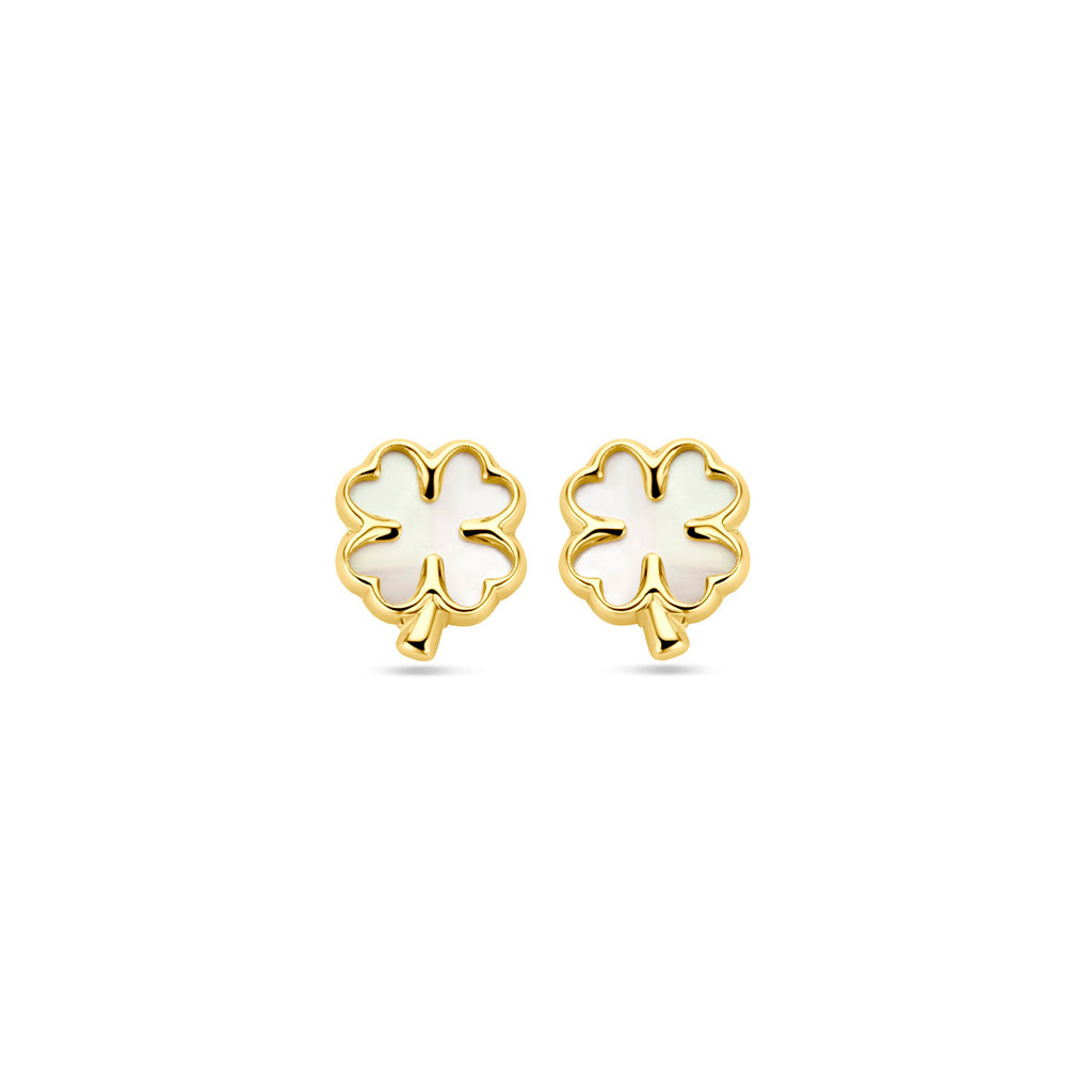 Ohrstecker Kleeblatt Perlmutt 14K Gelbgold