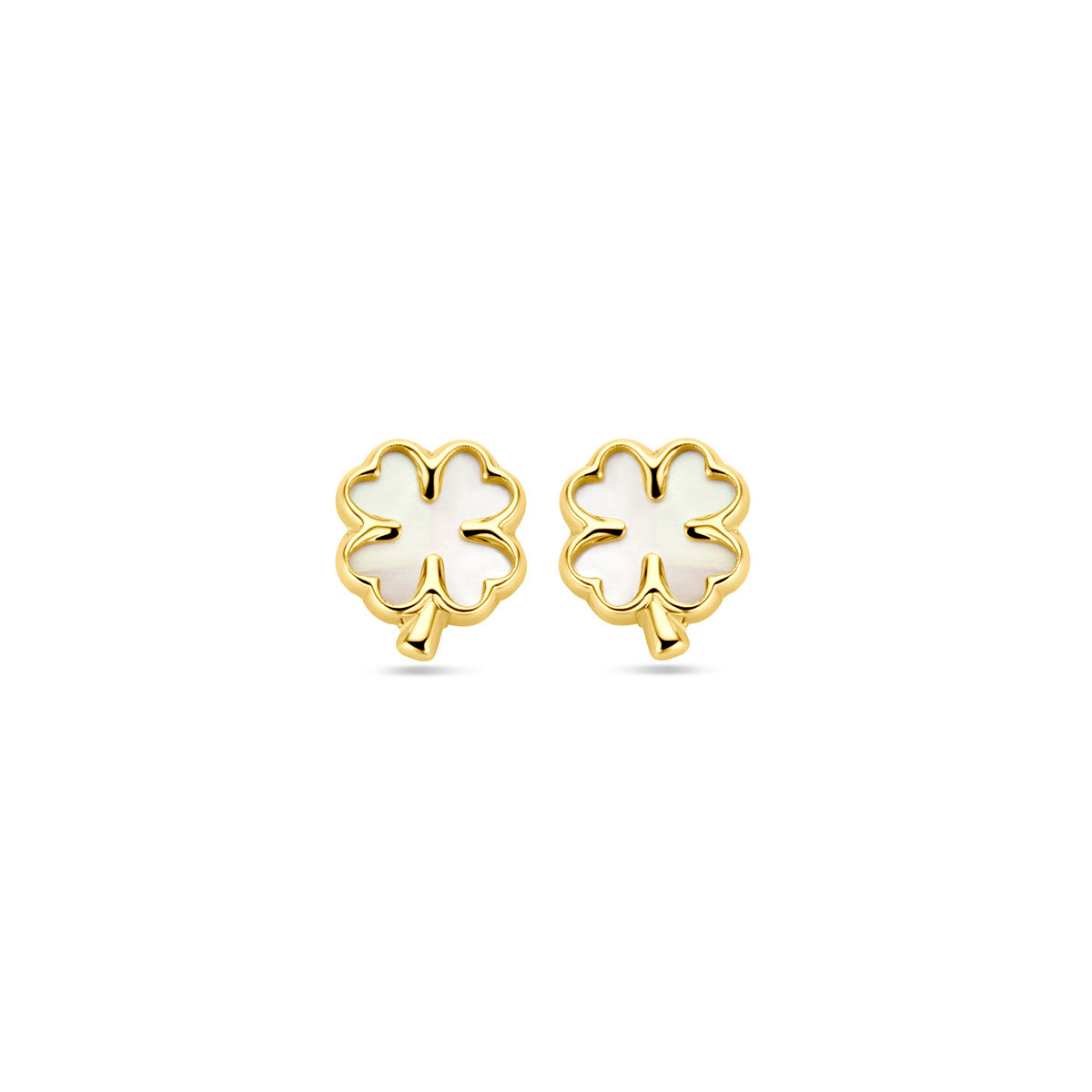 Ohrstecker Kleeblatt Perlmutt 14K Gelbgold