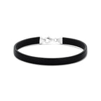 armband zwart leer 7 mm 21 cm zilver gerhodineerd met rubber/nylon/leer