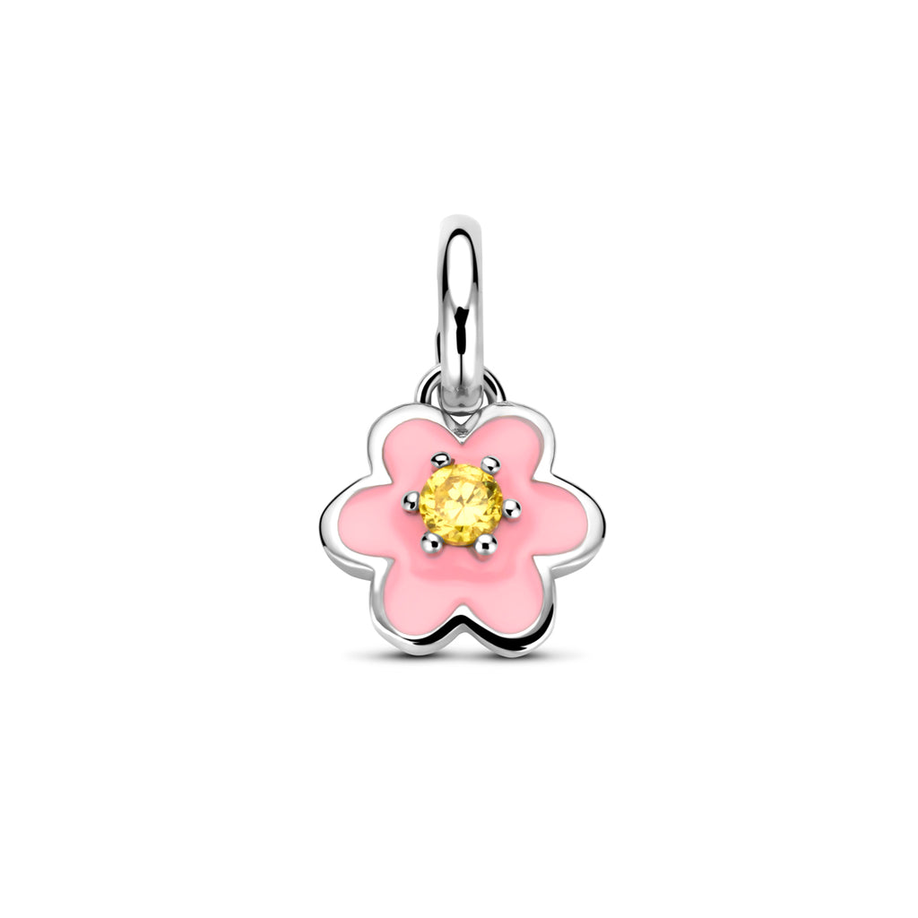 Anhänger Emaille Blume Zirkonia 12 mm Silber rhodiniert