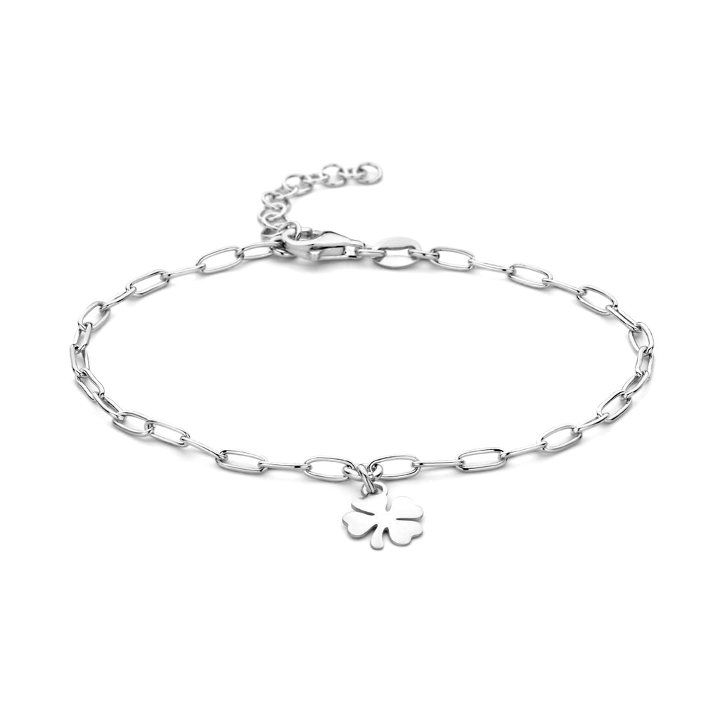 armband klavertje 16 + 3 cm zilver gerhodineerd