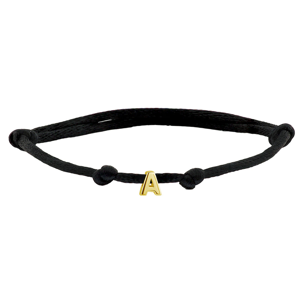 Armband Satin schwarz Buchstabe 13 - 26 cm 14K Gold mit Gummi/Nylon/Leder