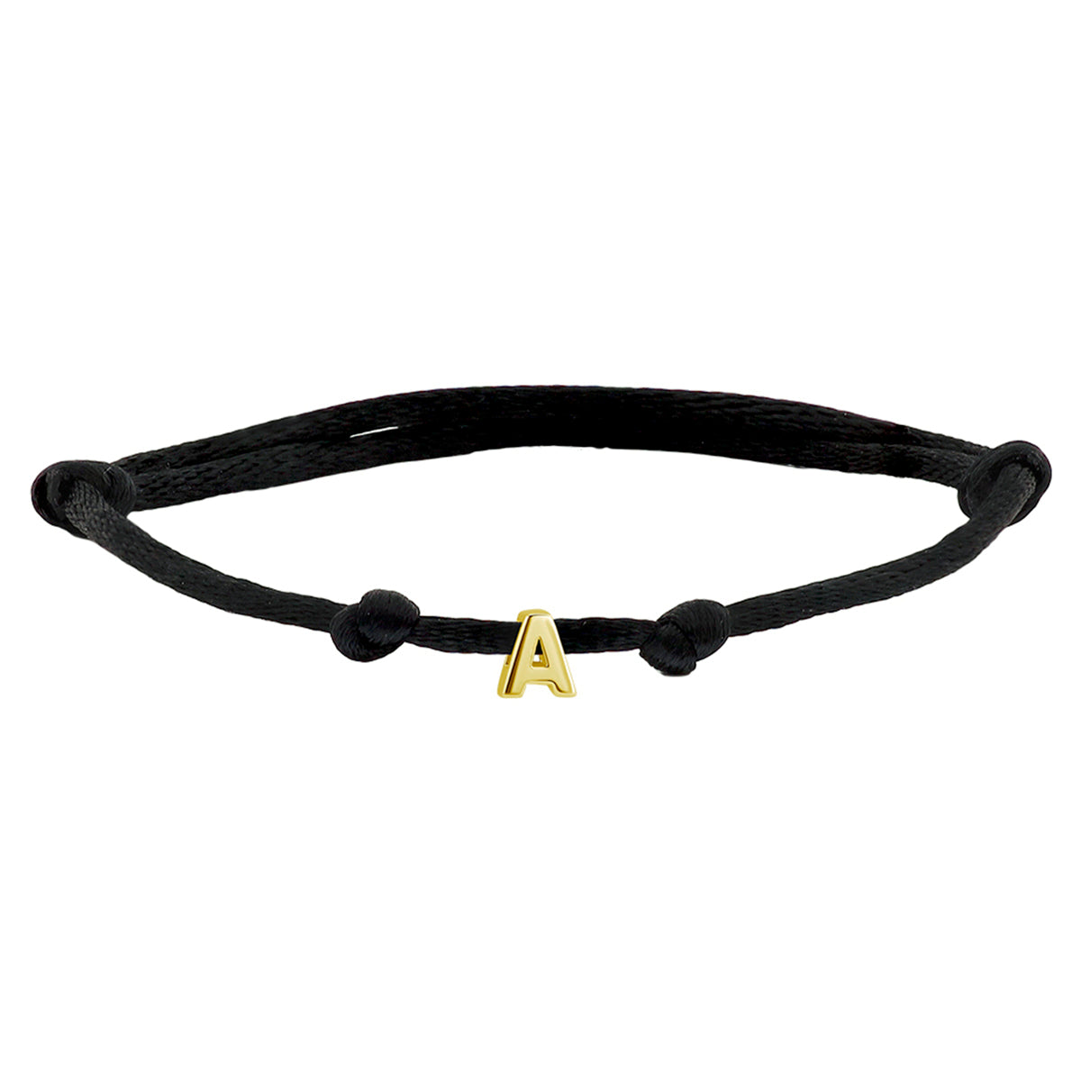 Armband Satin schwarz Buchstabe 13 - 26 cm 14K Gold mit Gummi/Nylon/Leder