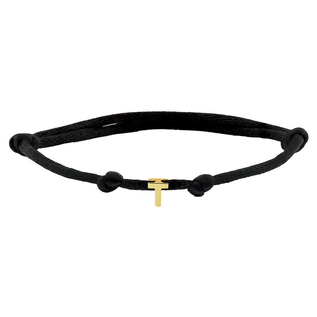 Armband Satin schwarz Buchstabe 13 - 26 cm 14K Gold mit Gummi/Nylon/Leder