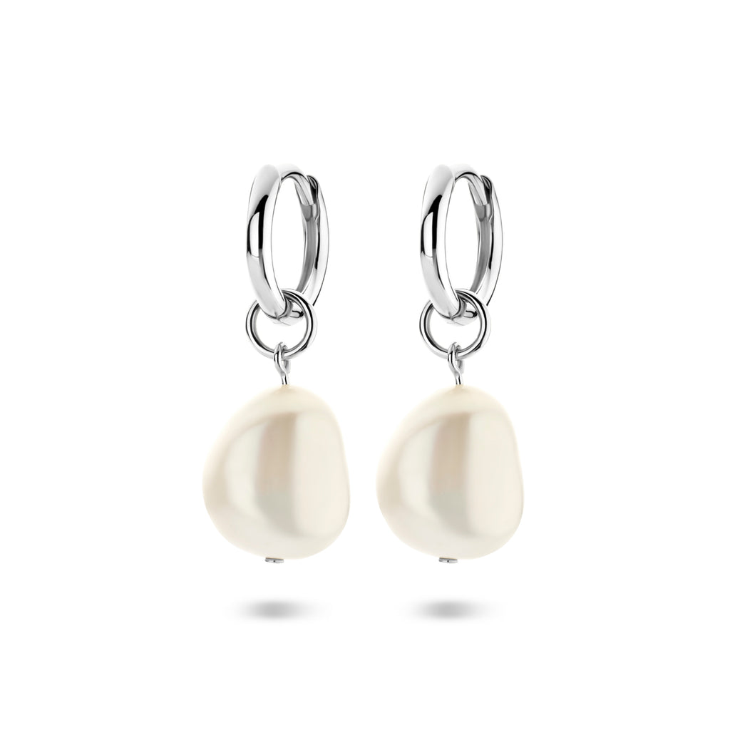 klapoorringen parel 25 mm zilver gerhodineerd