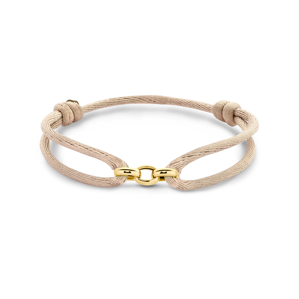 Armband satinbeige 13 - 26 cm 14K Gold mit Kautschuk/Nylon/Leder