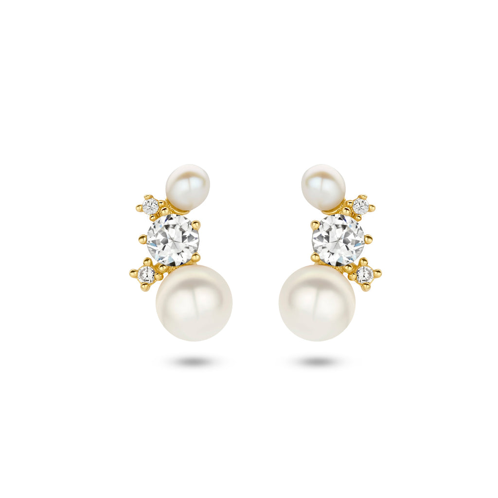 Ohrstecker Perle und Zirkonia 14K Gelbgold