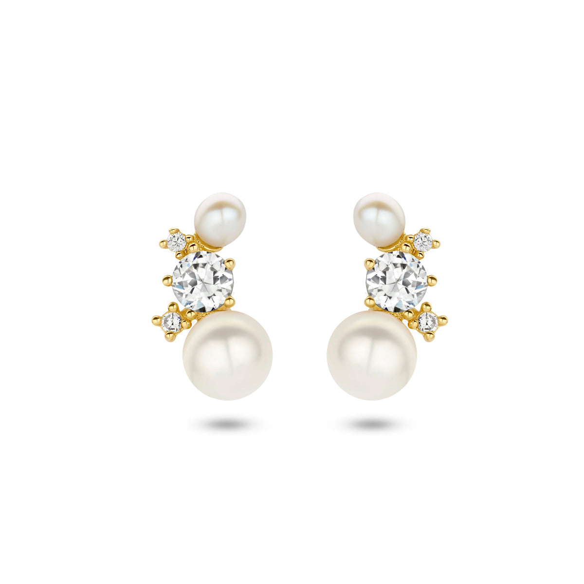 oorknoppen parel en zirkonia 14K geelgoud