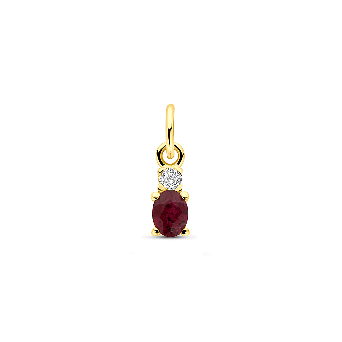 Anhänger Rubin und Zirkonia 12 mm 14K Gelbgold