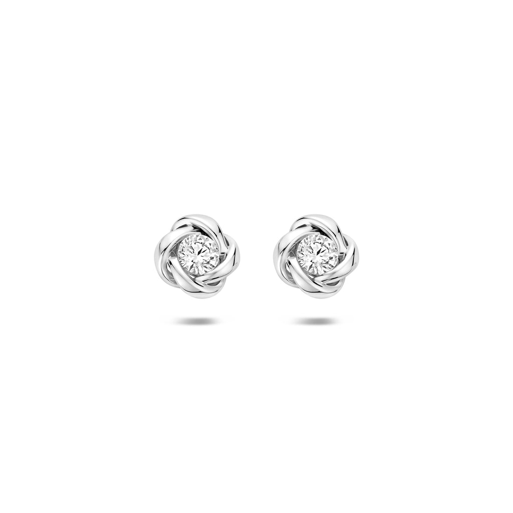 Ohrstecker Blume und Zirkonia Silber rhodiniert