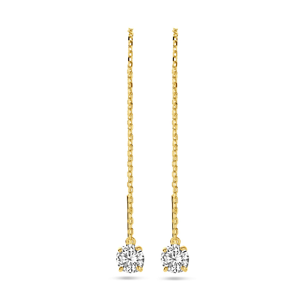 doortrekoorbellen zirkonia 70 mm 14K geelgoud