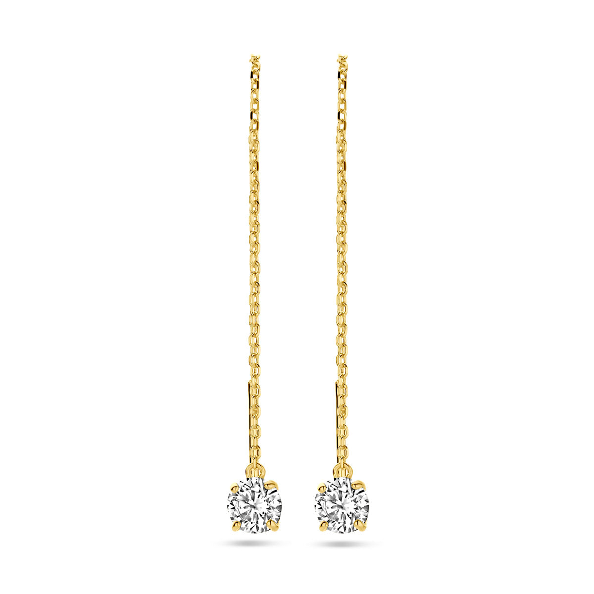 doortrekoorbellen zirkonia 70 mm 14K geelgoud