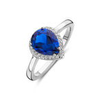 Ring mit weißen und blauen Zirkonia-Halo-Silber rhodiniert