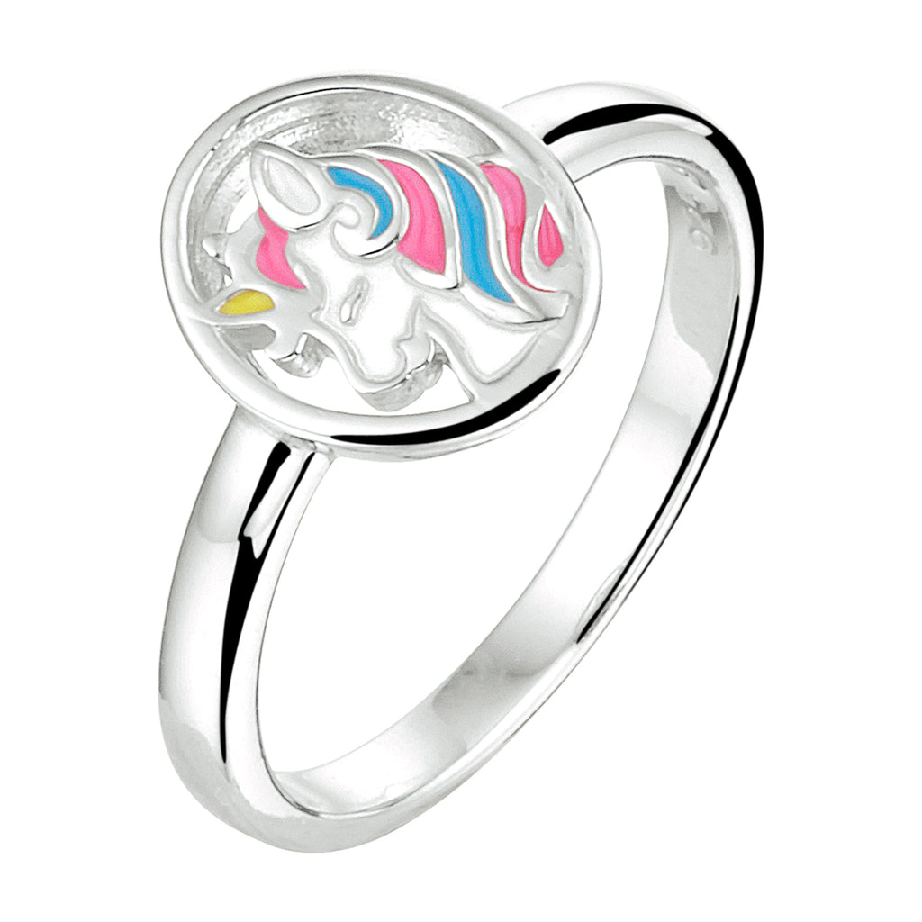 Ring Einhorn Emaille Silber rhodiniert