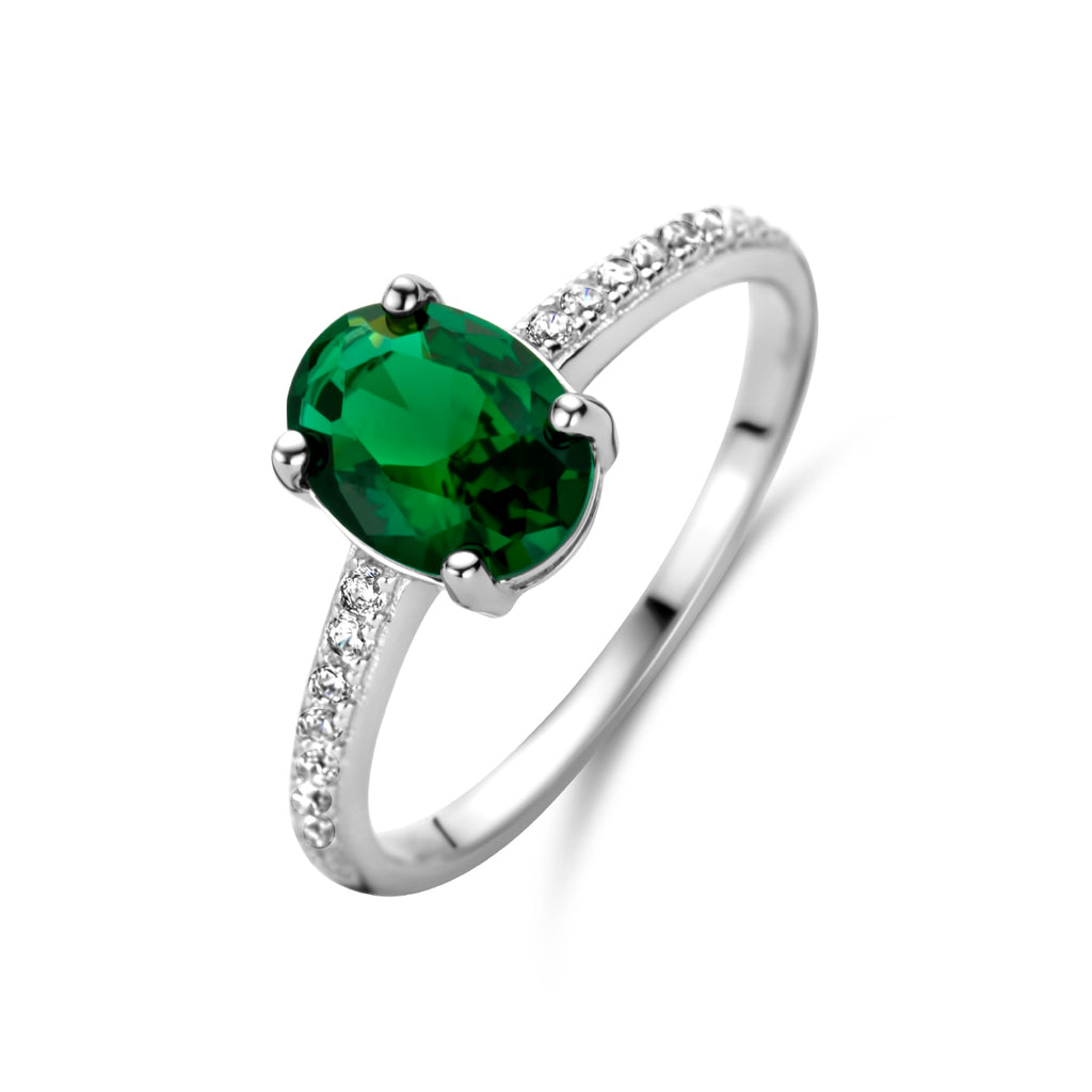 Ring aus grünem und weißem Zirkonia, Silber rhodiniert