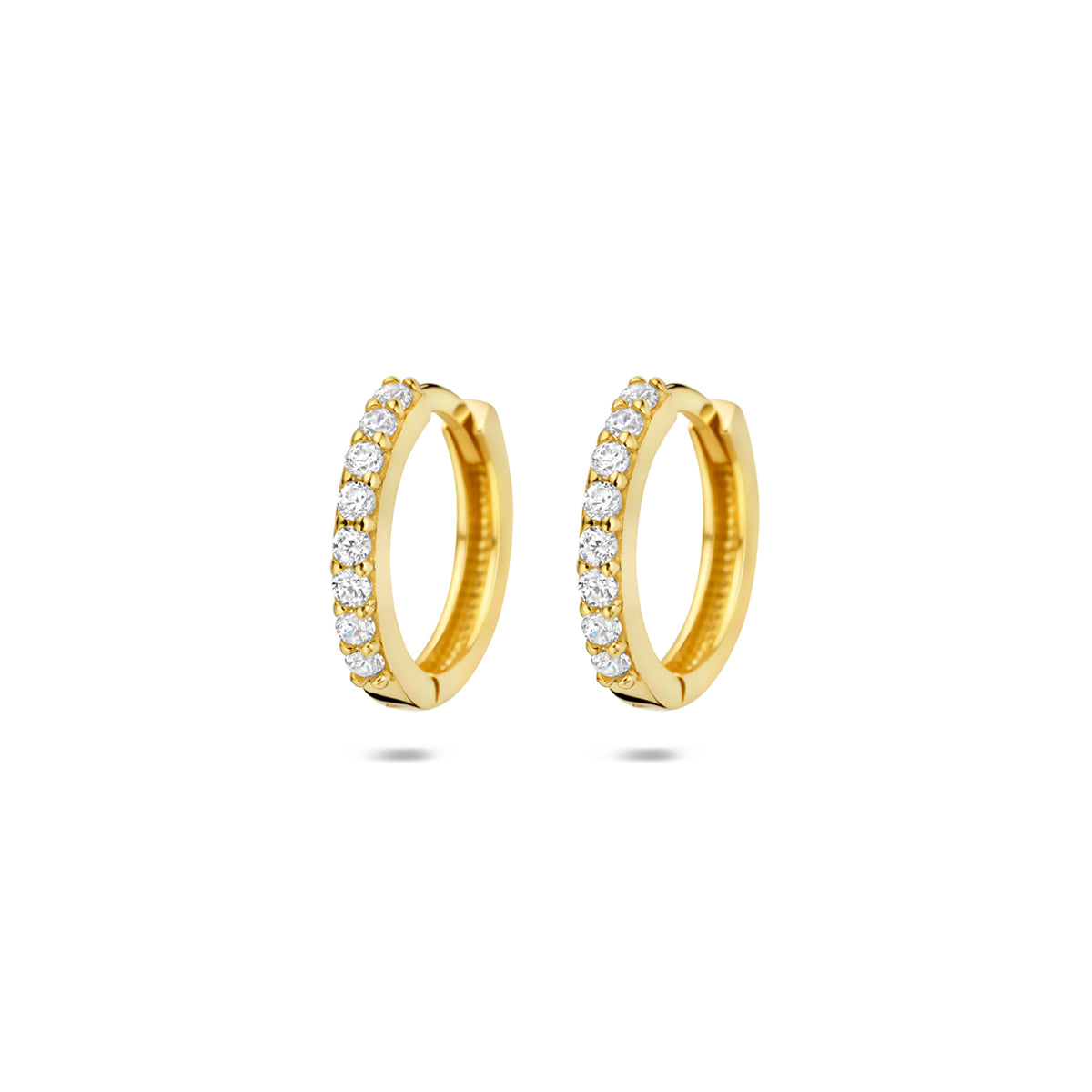 klapoorringen zirkonia 13 mm 14K geelgoud