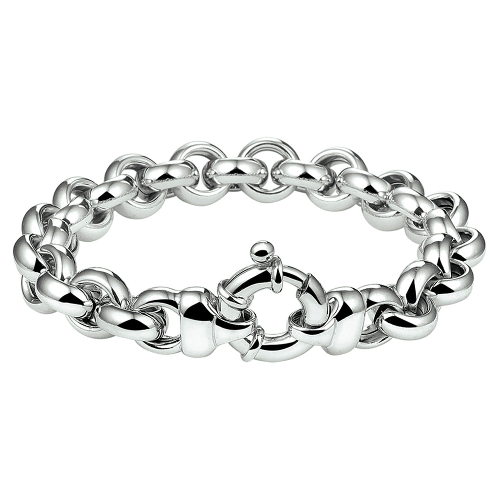 Jasseron-Armband 10 mm mit großem Federringverschluss rhodiniert Silber