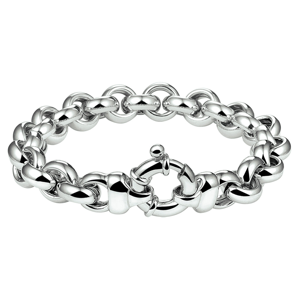 Jasseron-Armband 10 mm mit großem Federringverschluss rhodiniert Silber