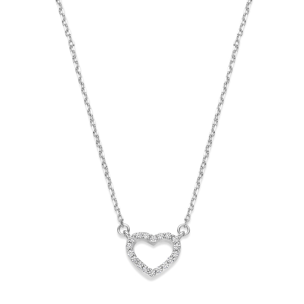 Halskette Herz Zirkonia 40 + 4 cm Silber rhodiniert