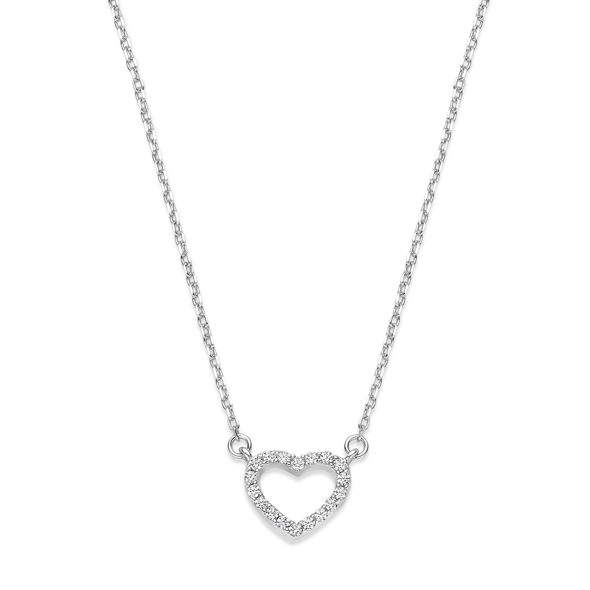 Halskette Herz Zirkonia 40 + 4 cm Silber rhodiniert