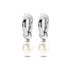 Kreolen Perle 24 mm Silber rhodiniert