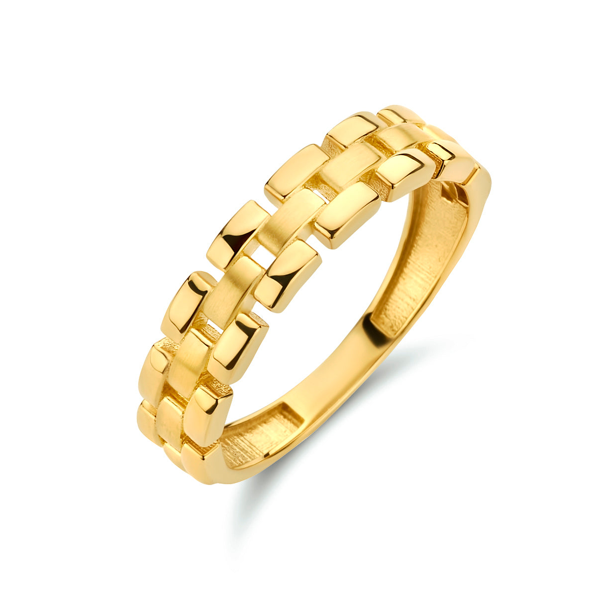 ring schakel poli/mat 14K geelgoud - schakelmotief