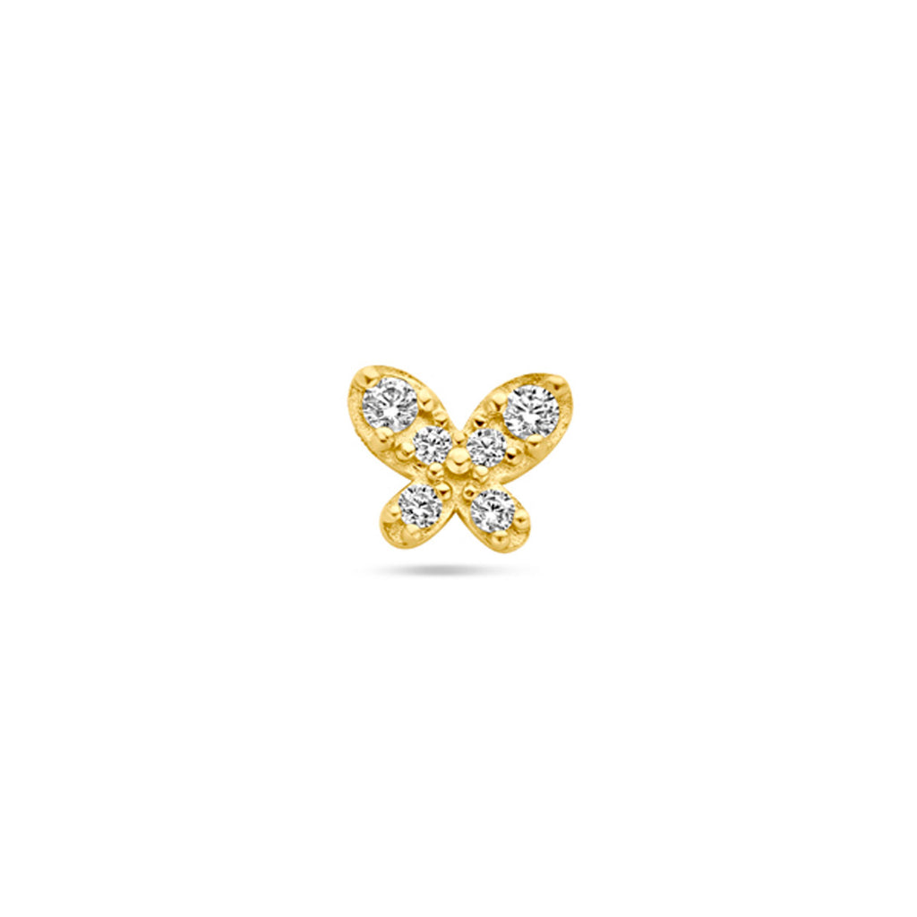 flat back piercing vlinder zirkonia 4,5 mm 14K geelgoud