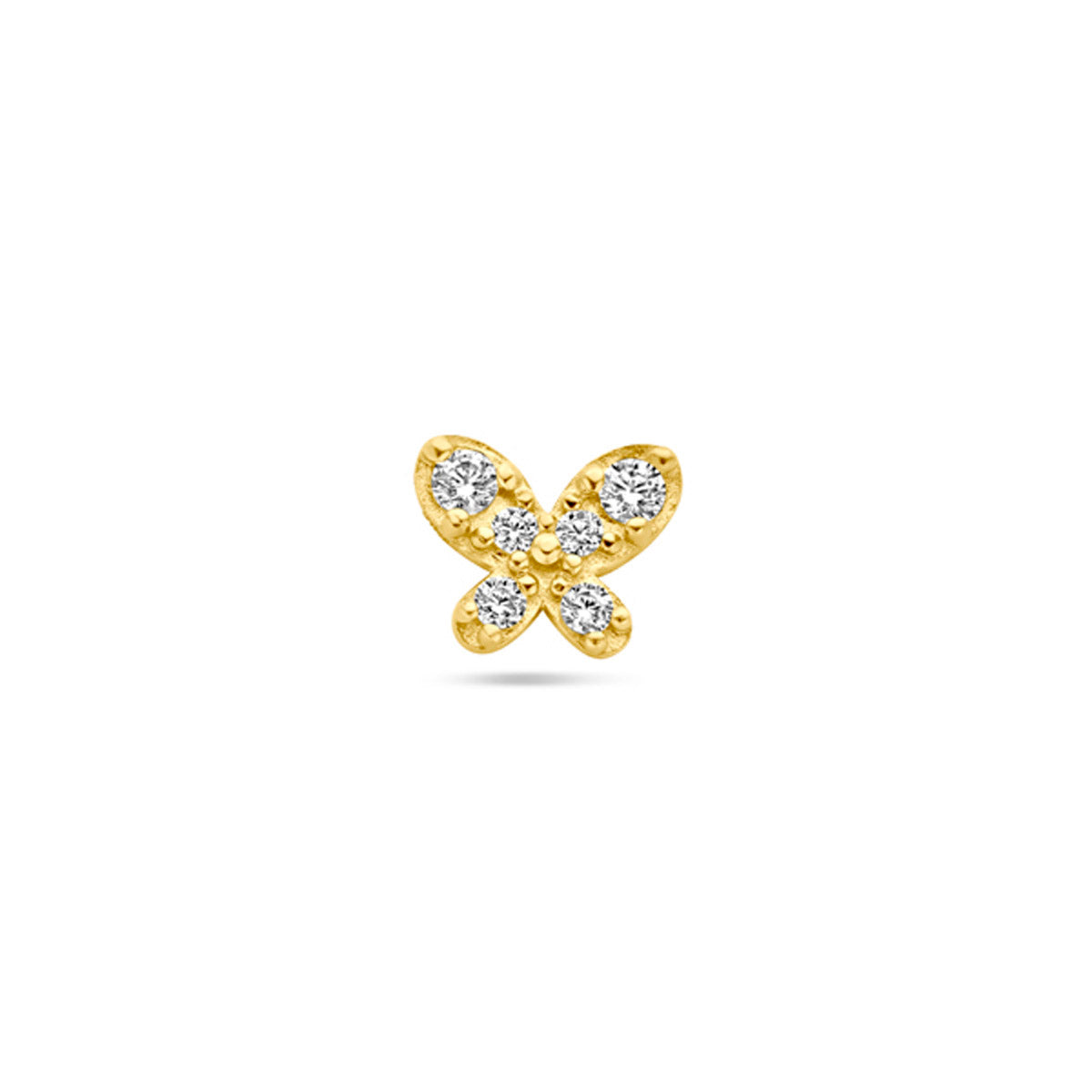 flat back piercing vlinder zirkonia 4,5 mm 14K geelgoud