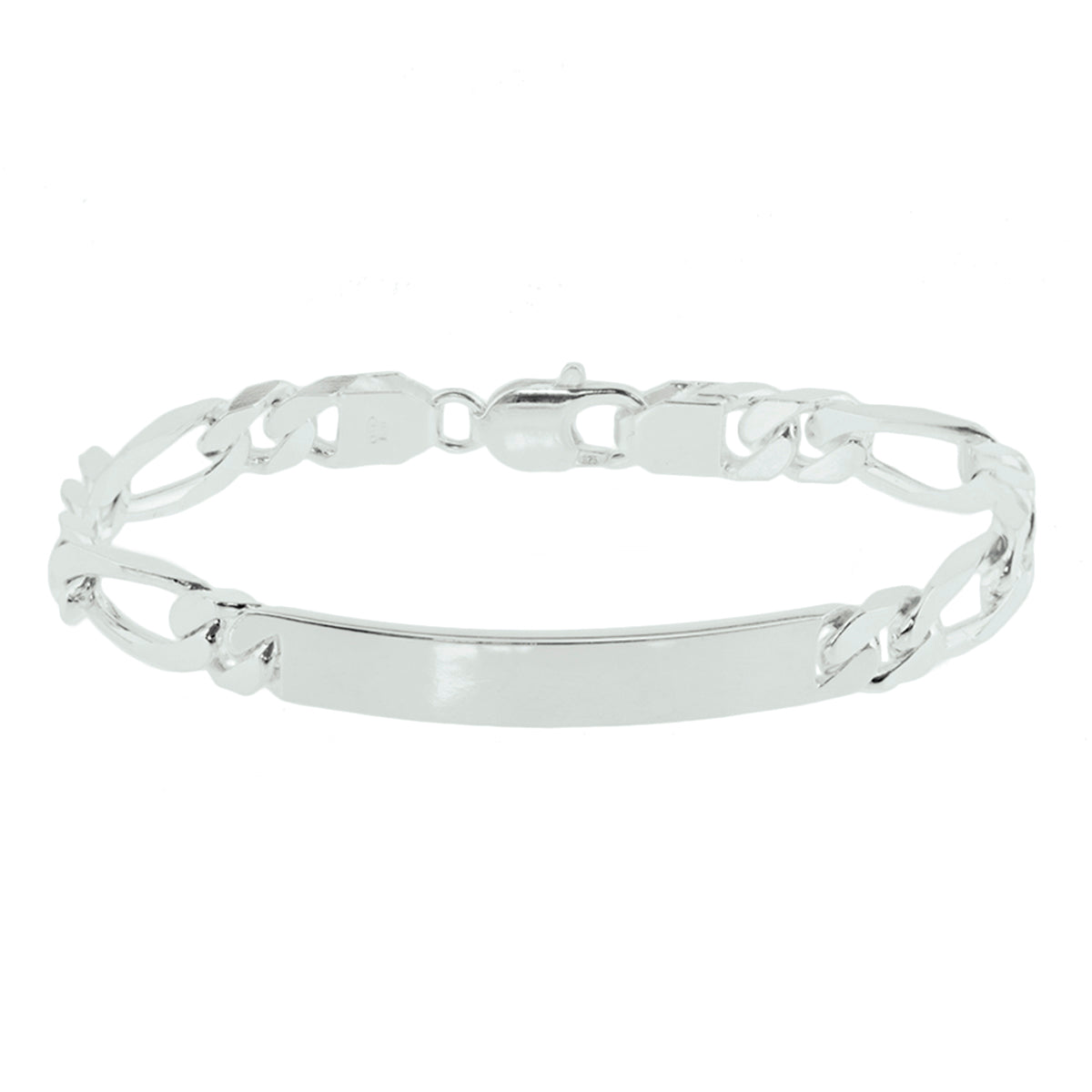 graveerarmband figaro plaat 8 mm 20 cm zilver gerhodineerd