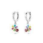 oorringen zirkonia emaille bloem en lieveheersbeestje 22 mm zilver gerhodineerd