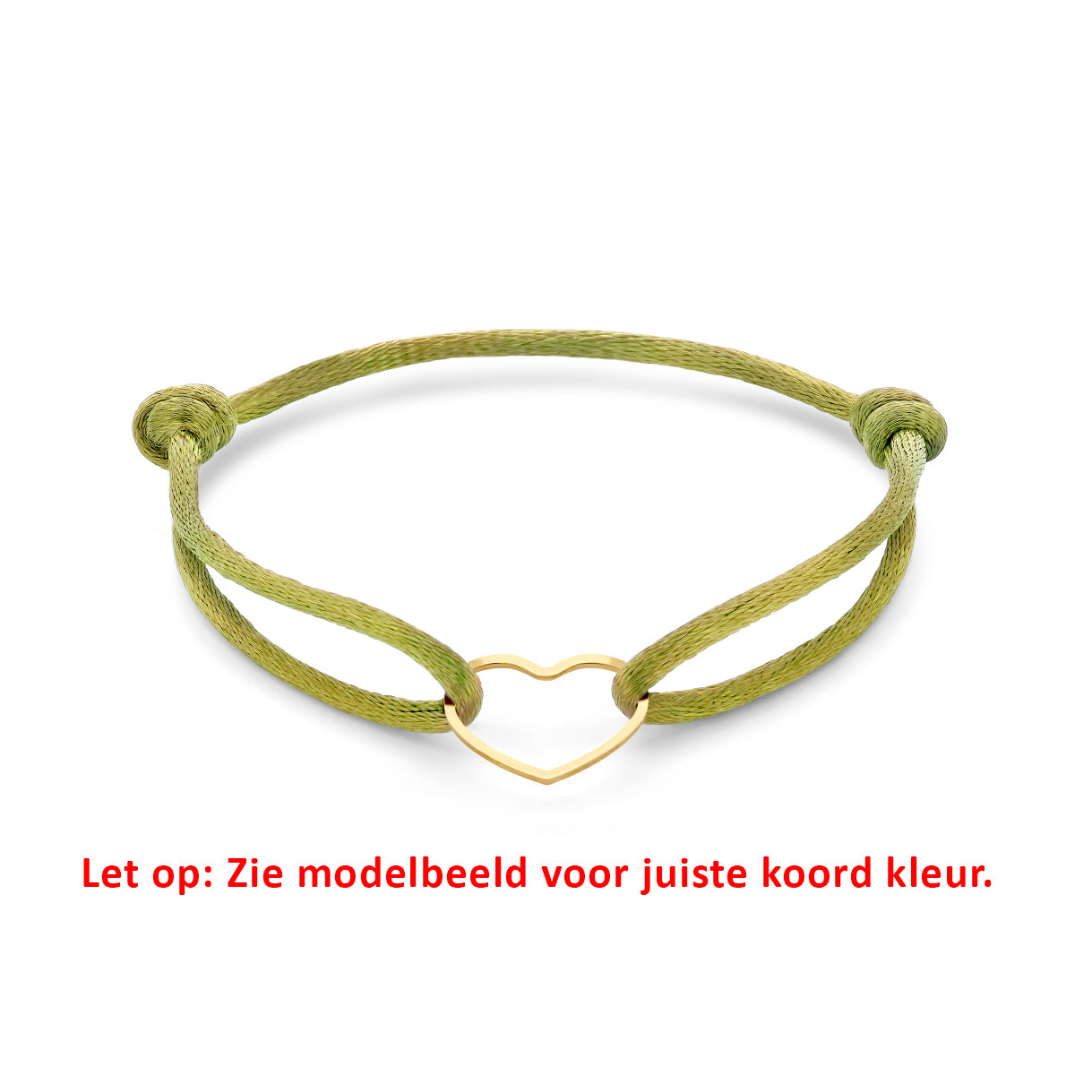 Armband Satin Moosgrün Herz 13 - 26 cm vergoldet (mit Gummi/Nylon/Leder)