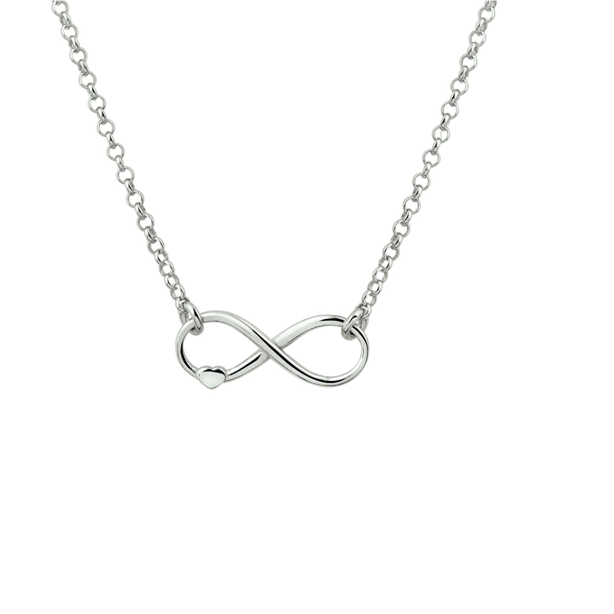 Halskette Unendlichkeit und Herz 40 + 4 cm Silber rhodiniert