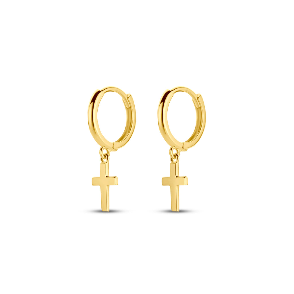 Kreolen mit Kreuz 14K Gelbgold