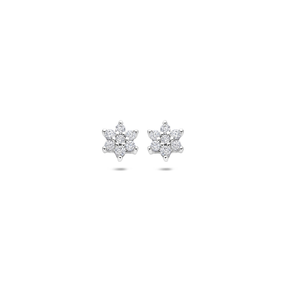 Ohrstecker Stern Zirkonia Halo 6 mm Silber rhodiniert