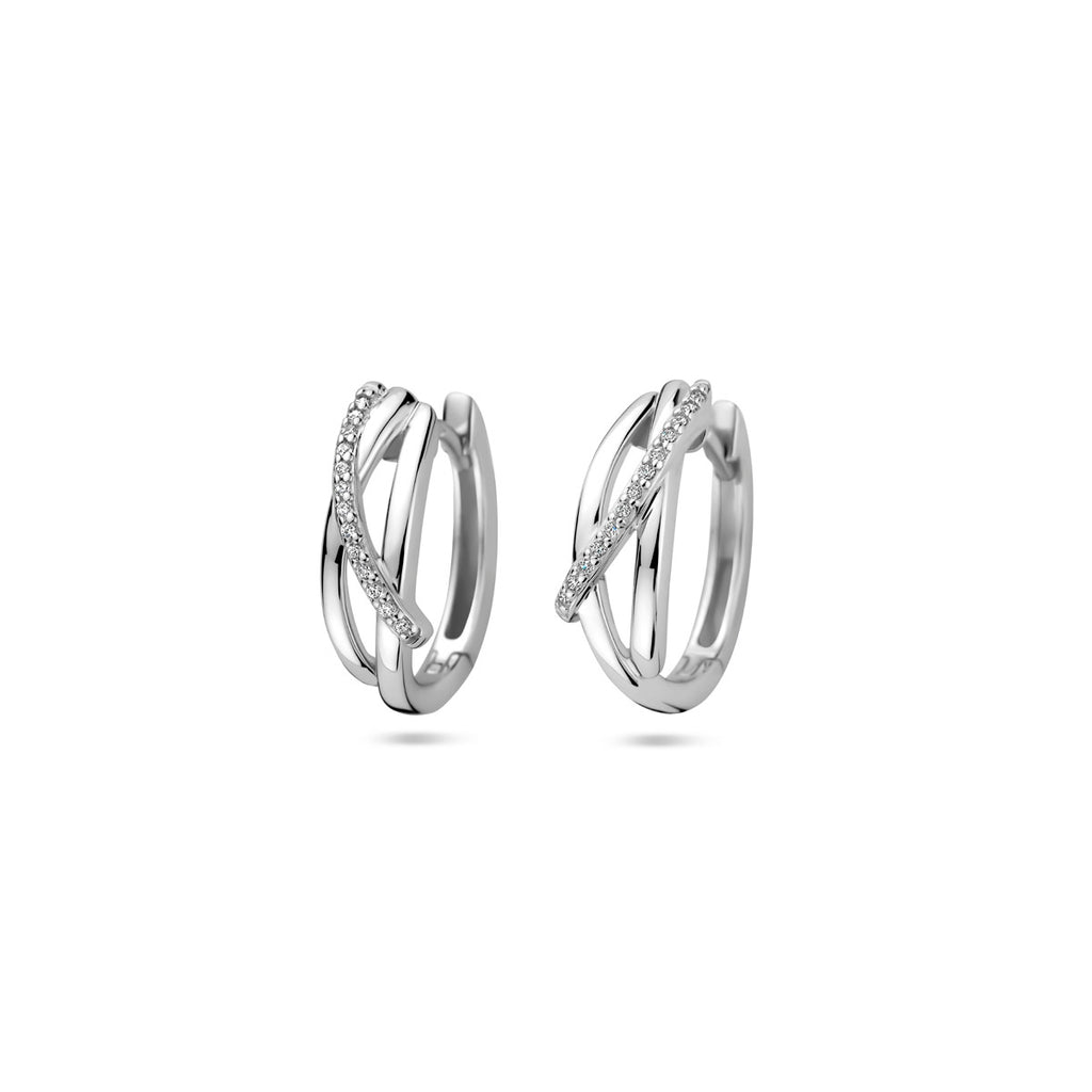 klapoorringen zirkonia 16 mm zilver gerhodineerd
