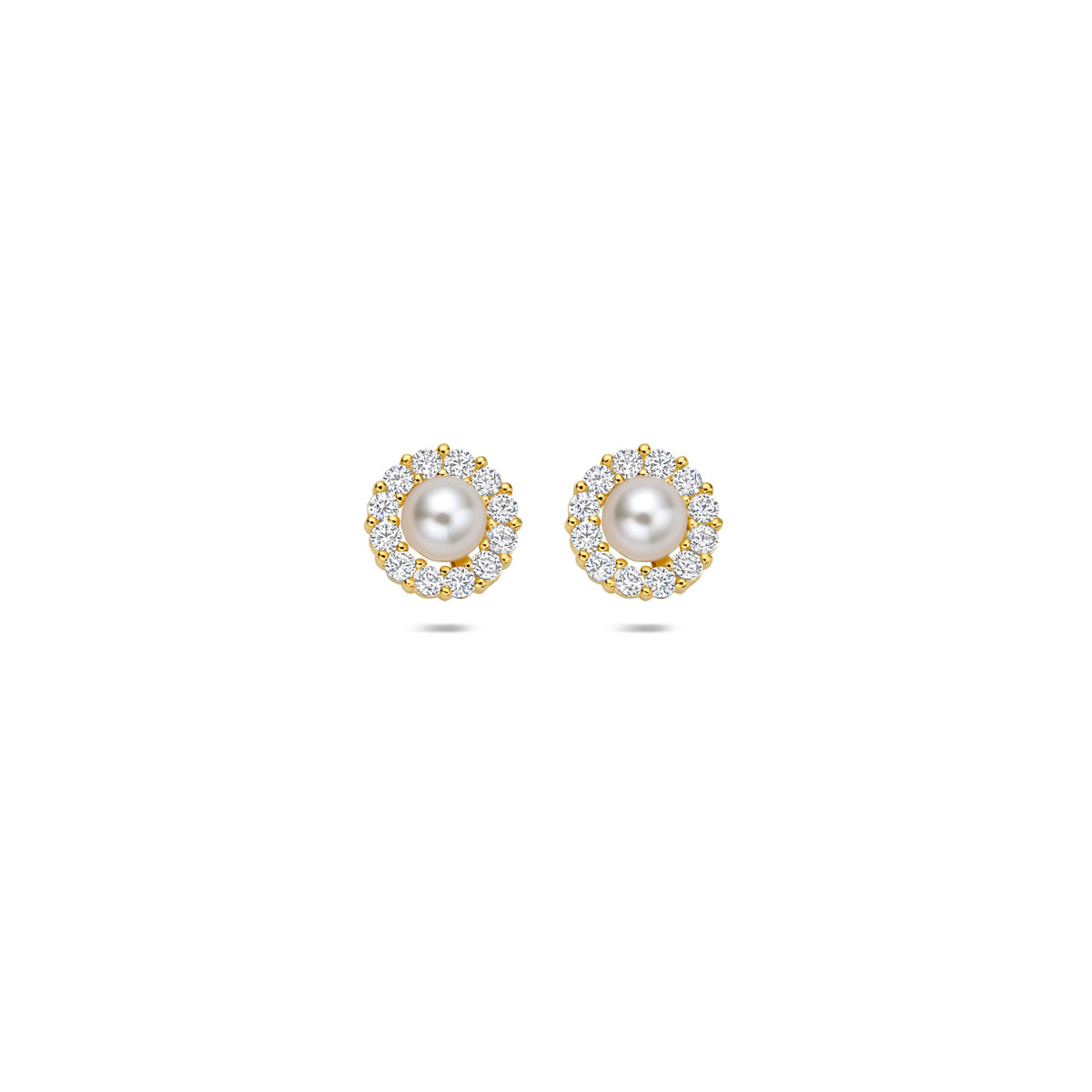 Ohrstecker Perlen und Zirkonia 6,5 mm 14K Gelbgold