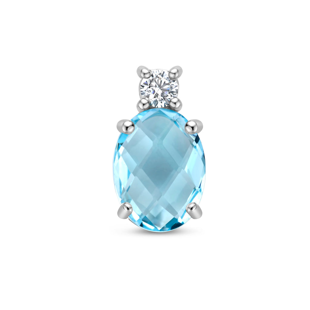 hanger blauw topaas en zirkonia 13 mm zilver gerhodineerd