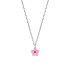 collier bloem en hartje  emaille 36 + 4 cm zilver gerhodineerd