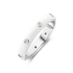Ring weiße Emaille und Zirkonia, Silber rhodiniert