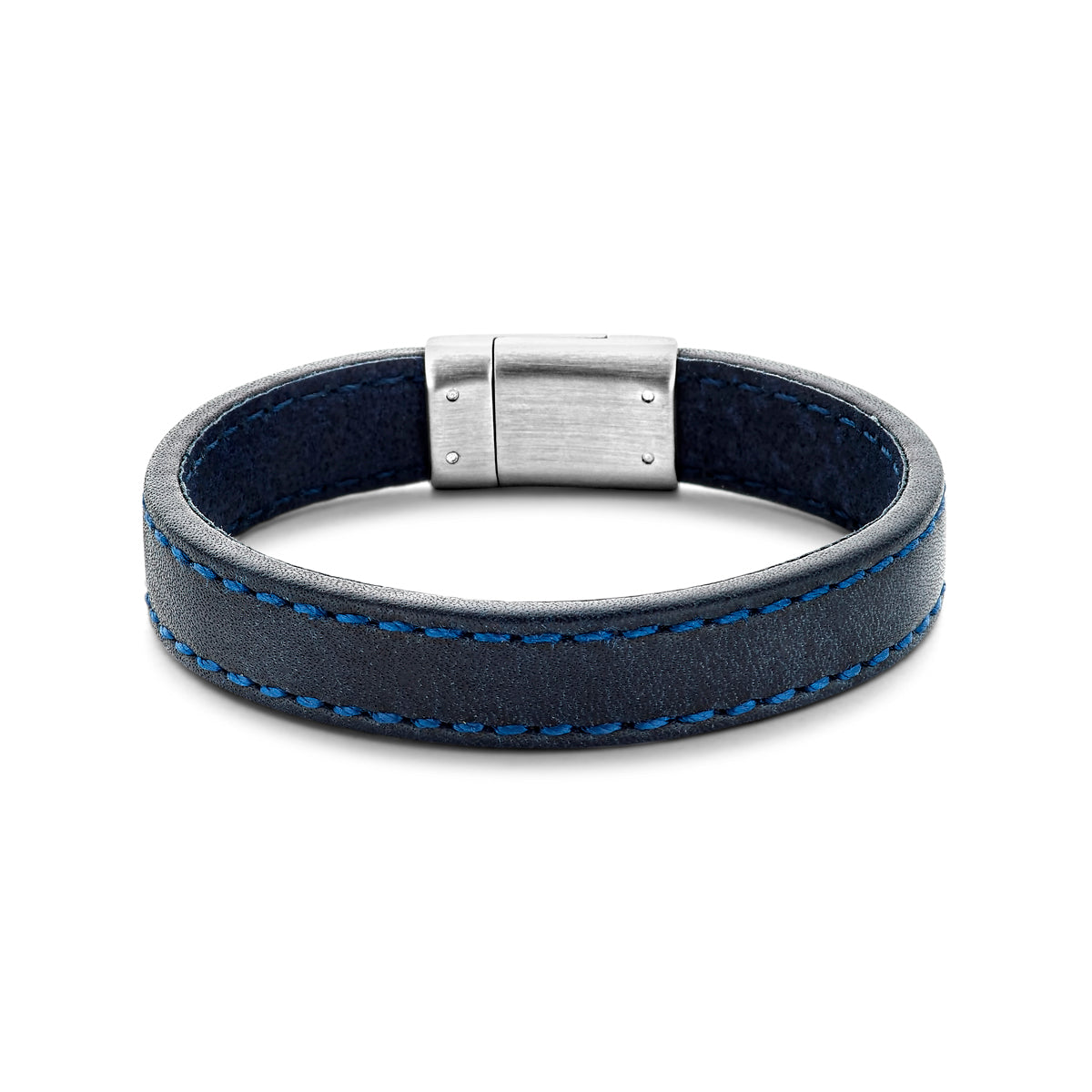 Armband Leder dunkelblau 12,5 mm Edelstahl