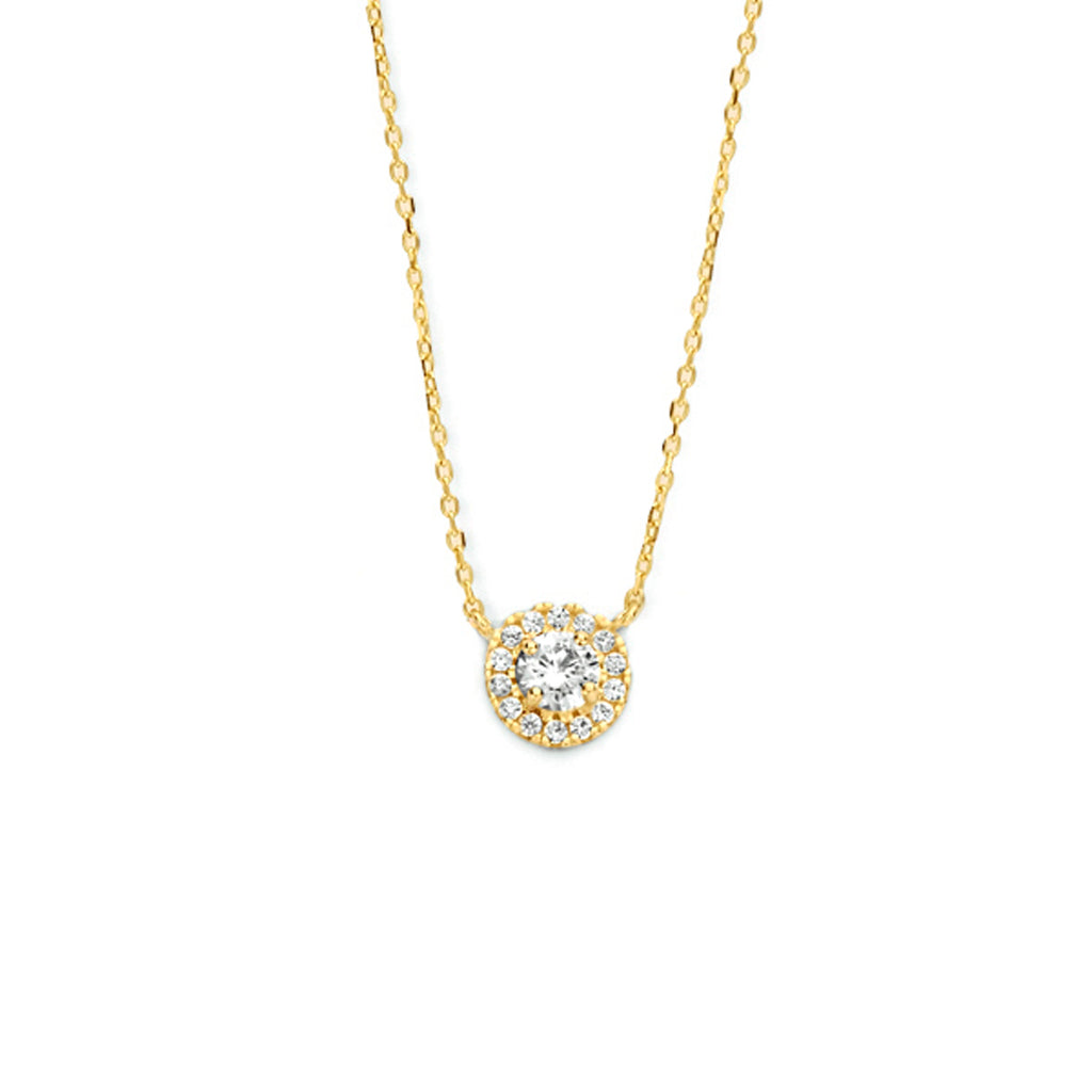Zirkonia-Halskette 40 - 42 - 44 cm Halo 14K Gelbgold