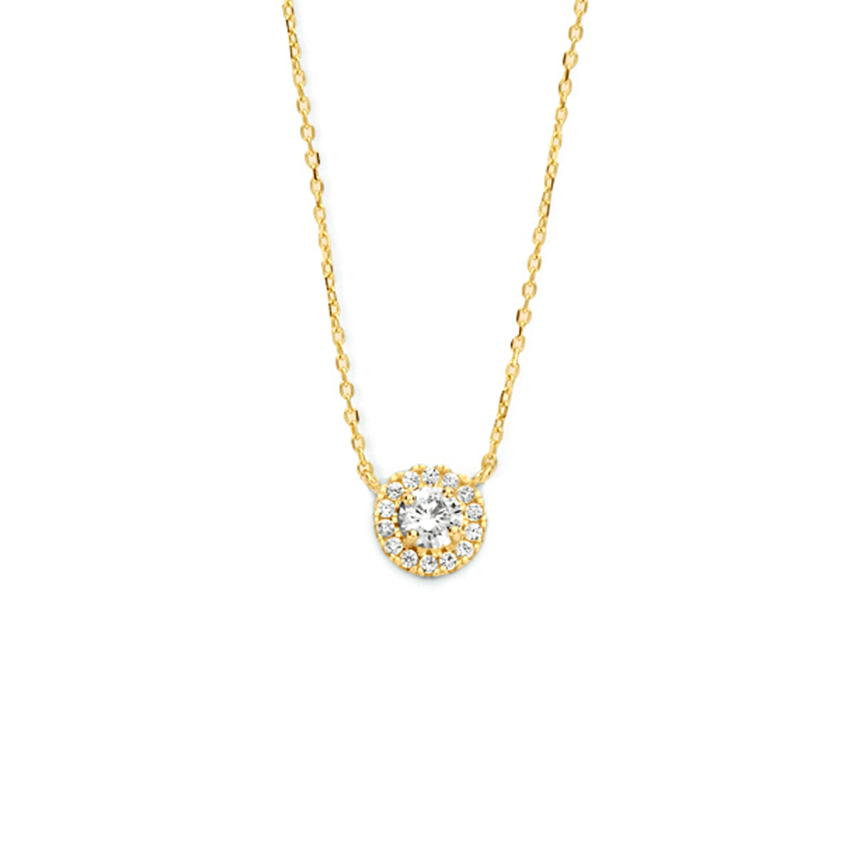 Zirkonia-Halskette 40 - 42 - 44 cm Halo 14K Gelbgold