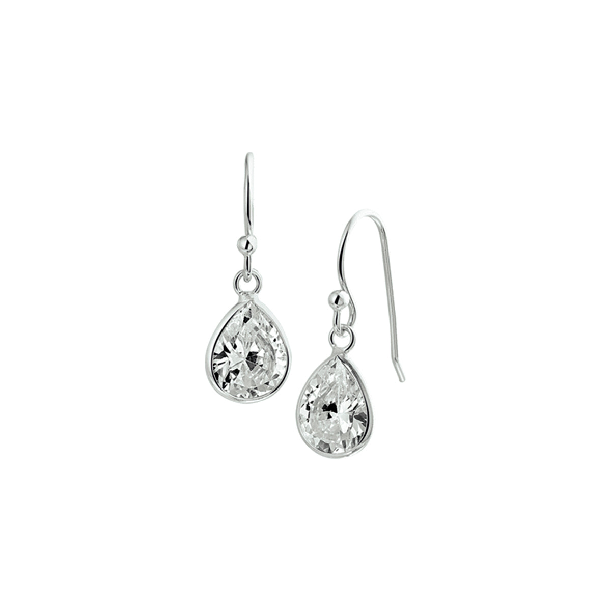 Ohrringe mit Zirkonia, französischer Haken, Silber rhodiniert