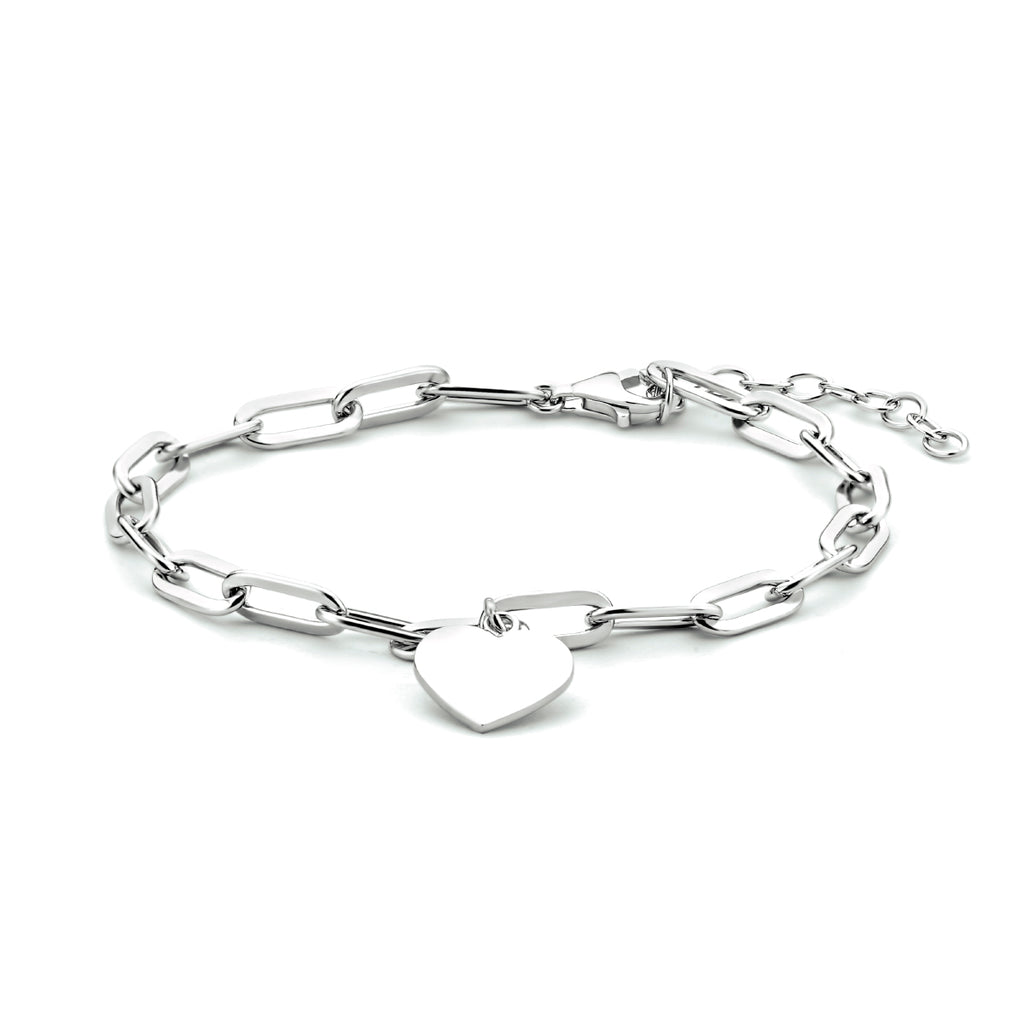 Armband Herz Büroklammer Flachrohr 16 + 3 cm Silber rhodiniert