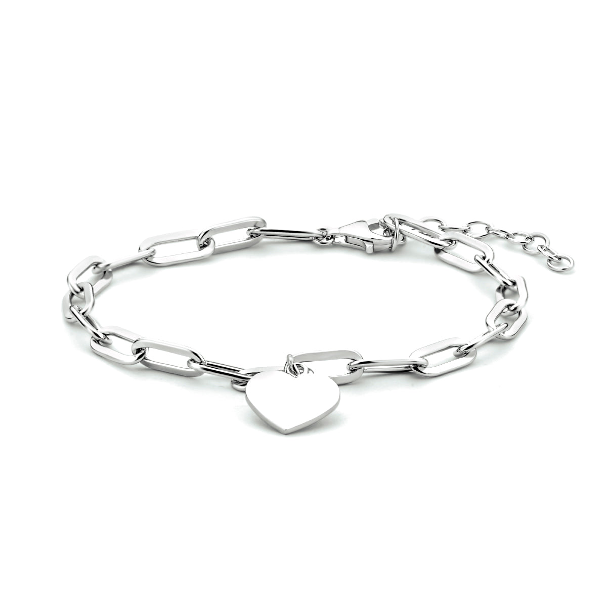Armband Herz Büroklammer Flachrohr 16 + 3 cm Silber rhodiniert
