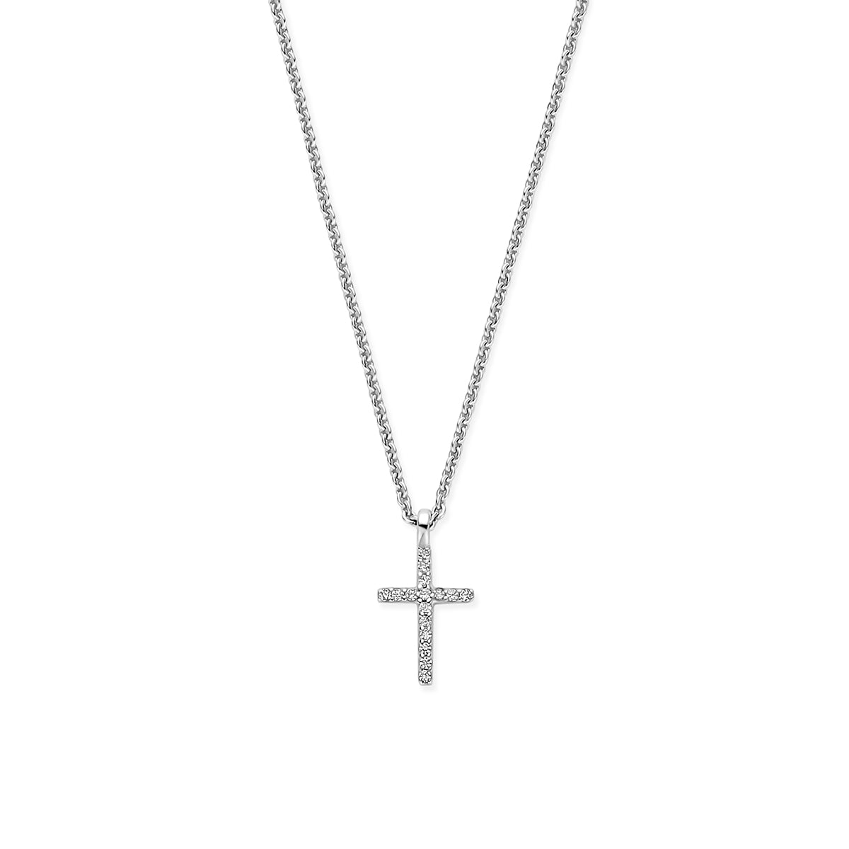 collier kruis 41 - 43 - 45 cm zilver gerhodineerd