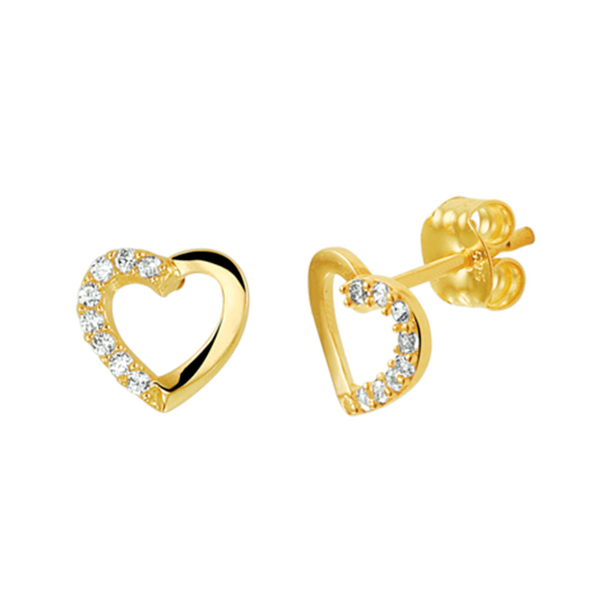 Ohrstecker Herz und Zirkonia 14K Gelbgold