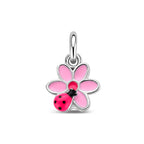 hanger bloem en lieveheersbeestje 9,5 mm zilver gerhodineerd
